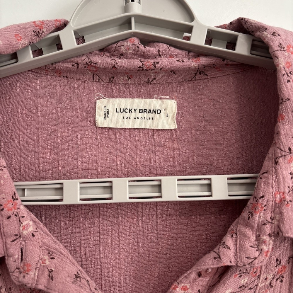Lucky Brand Ditzy Floral Boho Dusty Pink Peasant Top Size Large - Picture 2 of 5